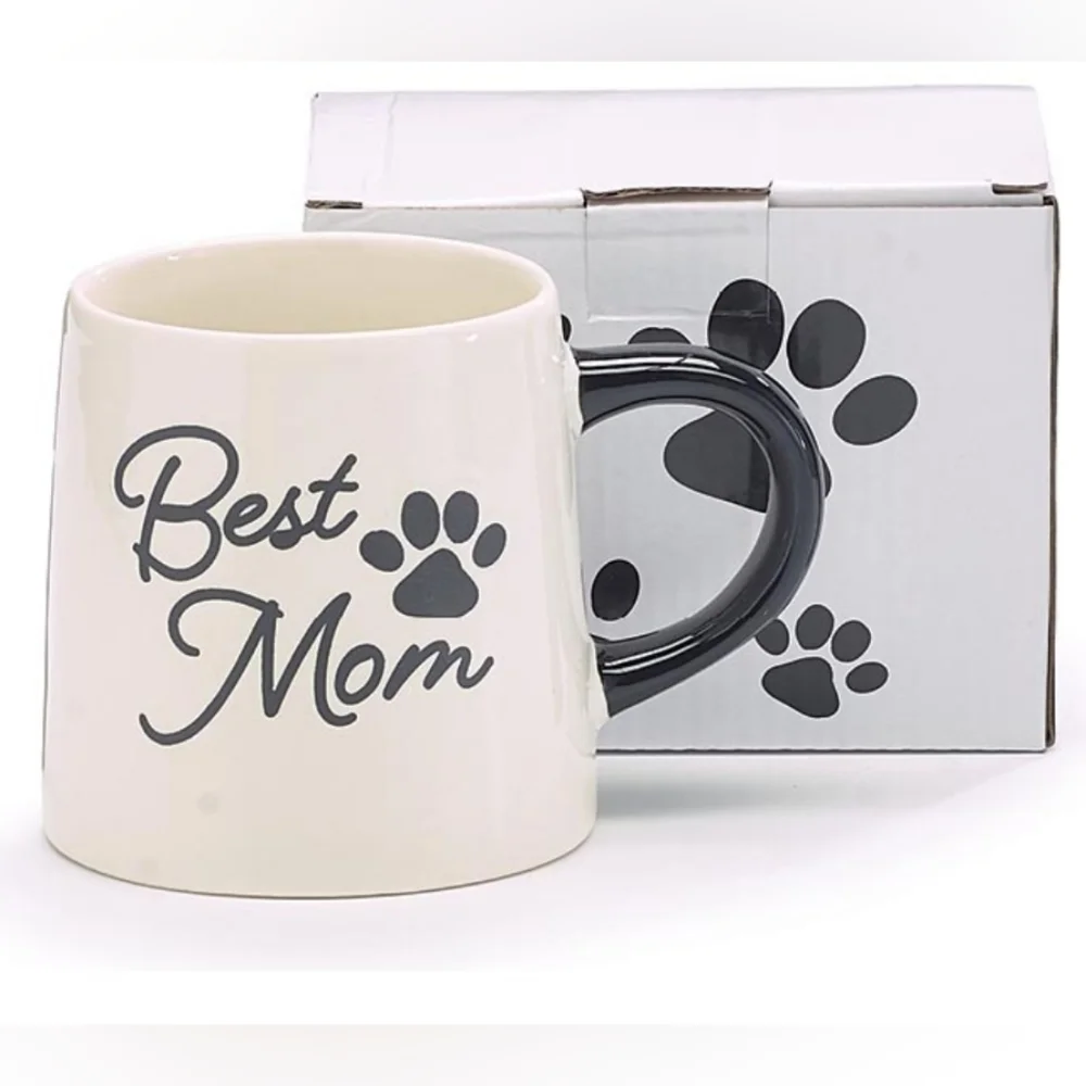BURTON+BURTON Best Mom Paw Print Coffee Tea Soup Mug 18oz White Black